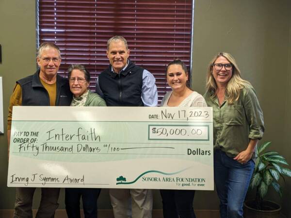 Interfaith presented with a $50,000 check by Sonora Area Foundation